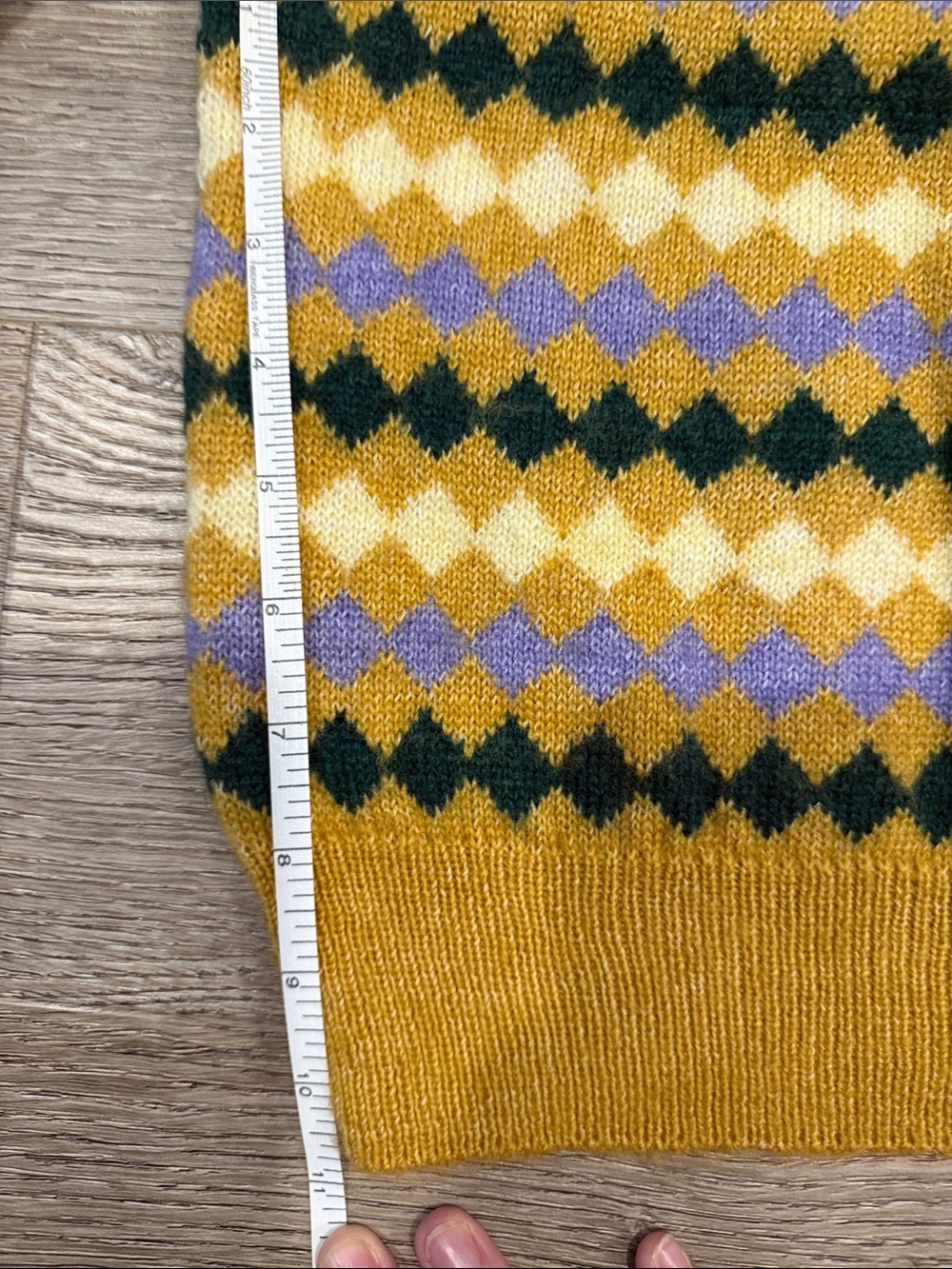 MNG Mustard Yellow Diamond-Pattern Crewneck Sweater with Scalloped Collar - Picture 7 of 8